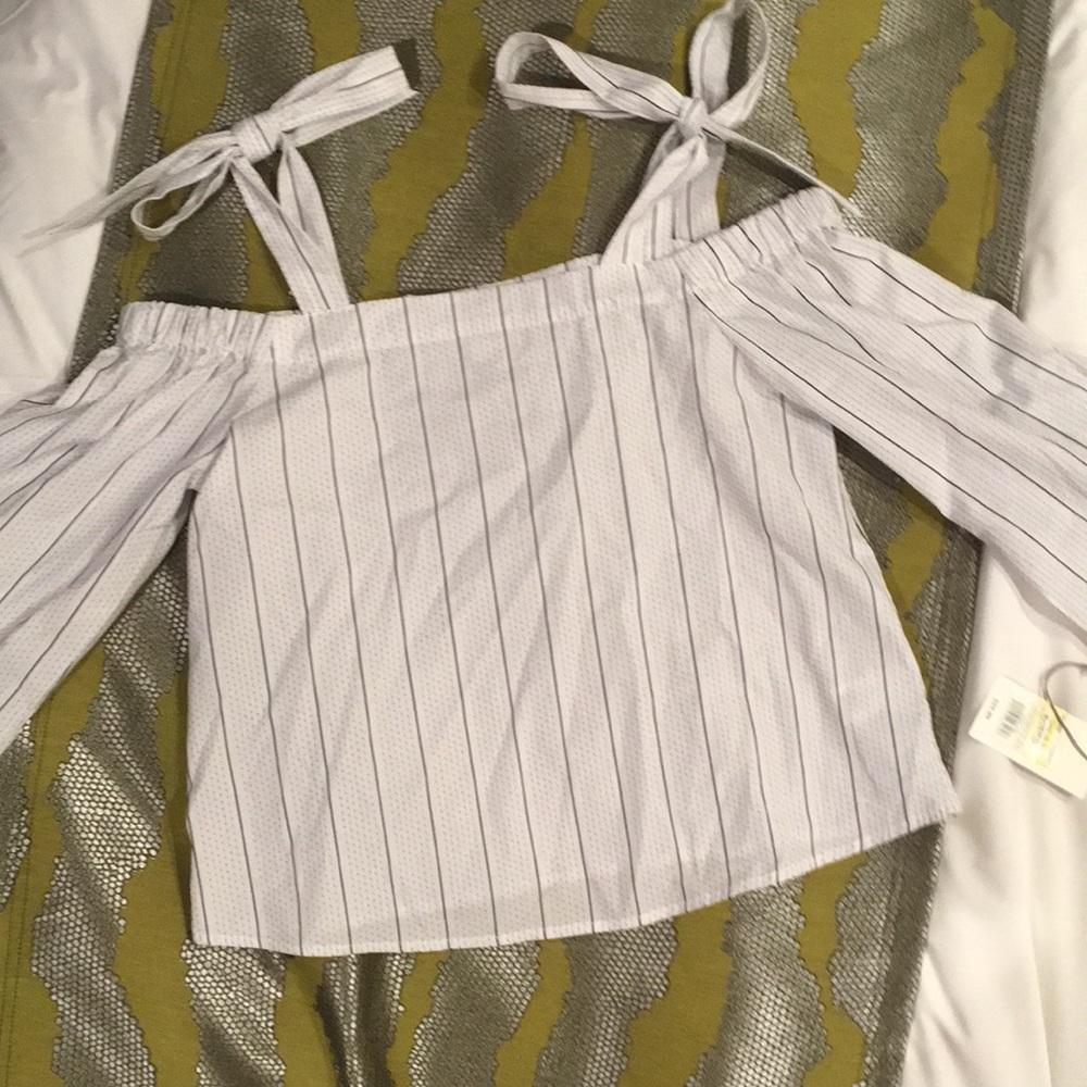 Striped off the shoulder top with ties